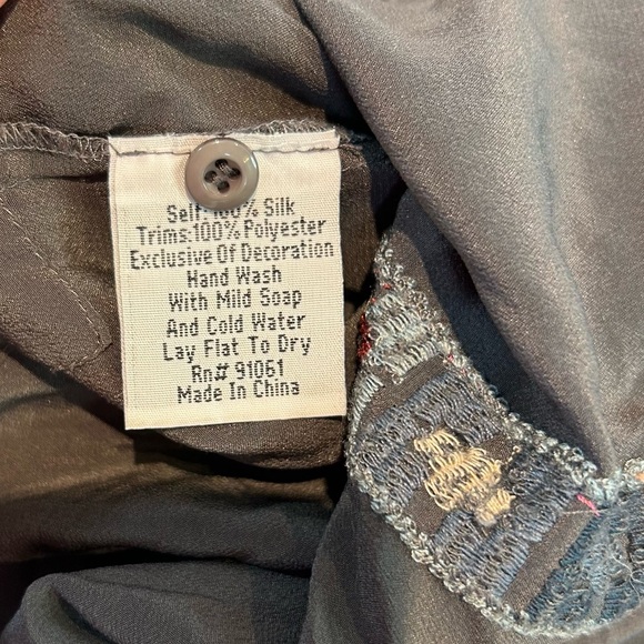 JOHNNY WAS Biya Sz XL Slate Grey Silk Embroidered Tunic Midi Dress Long Sleeve - Picture 7 of 11